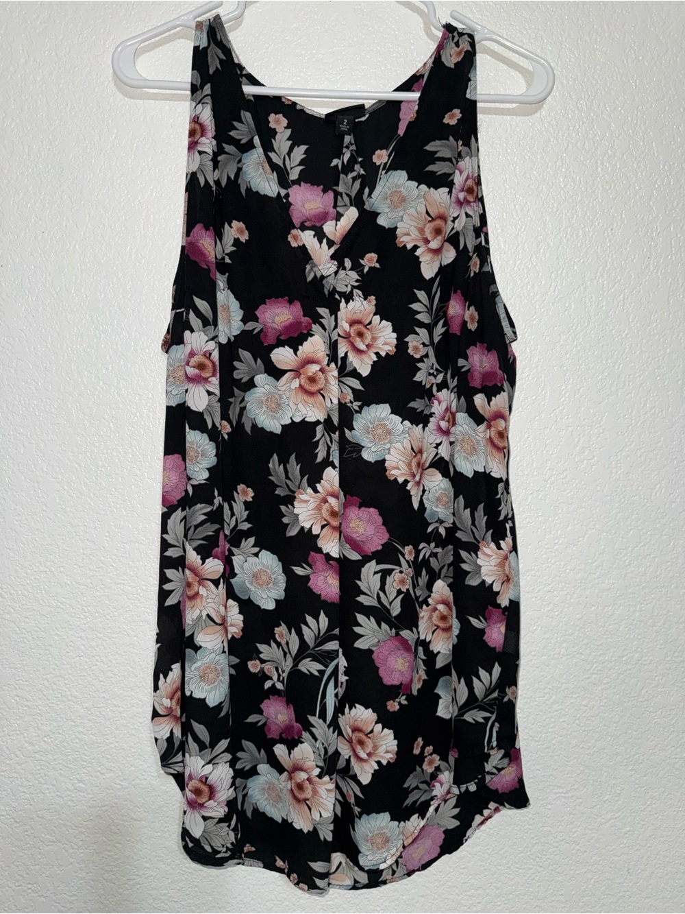 torrid Black Floral V-Neck Tank with Pink & Gray Blooms